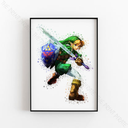 Gaming 'LINK - ZELDA' Legend of Zelda Watercolour Splash Wall Art Print