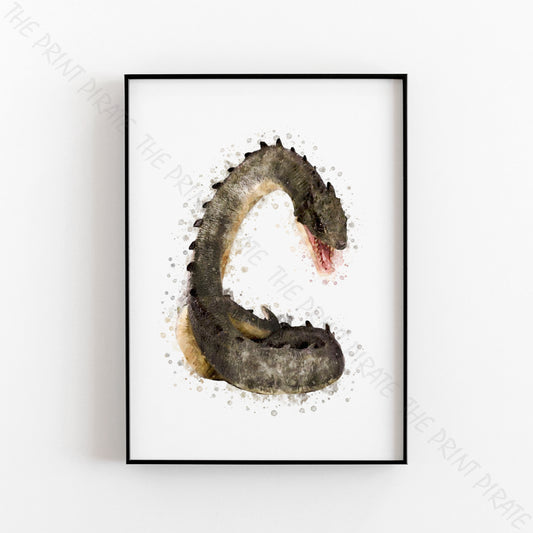 Wizarding World 'BASILISK' Hogwarts Harry Potter / Fantastic Beasts Watercolour Splash Wall Art Print