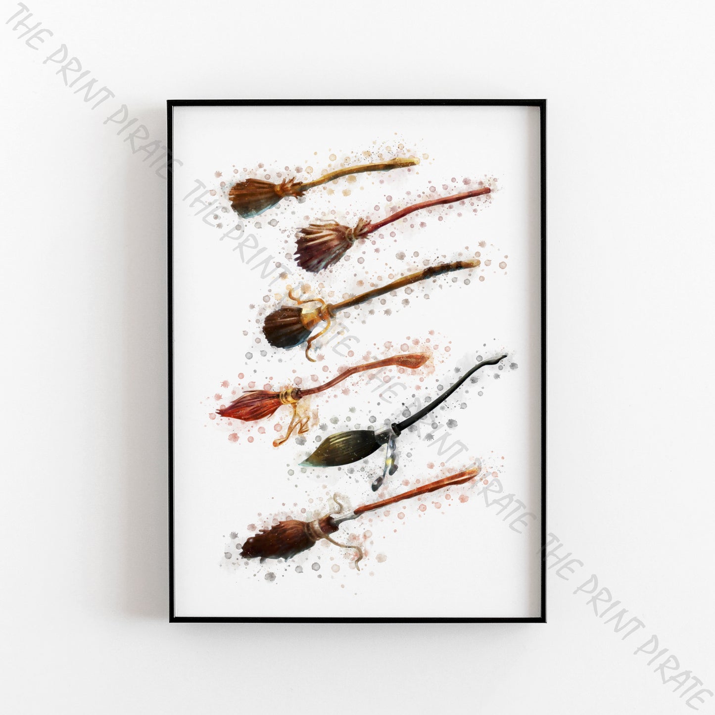 Wizarding World 'BROOMSTICKS' Maigical Harry Potter / Fantastic Beasts Watercolour Splash Wall Art Print