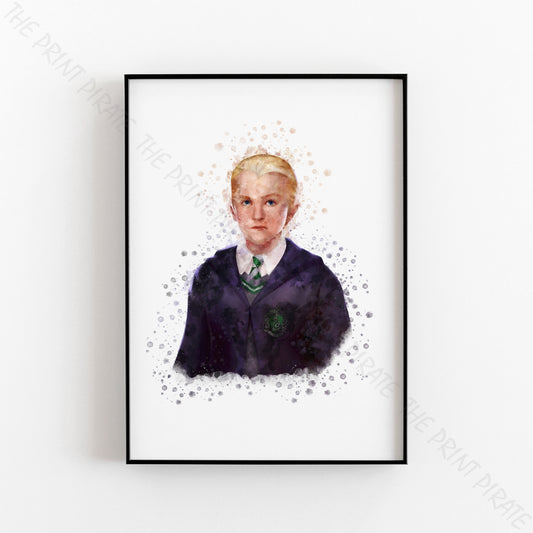 Wizarding World 'DRACO MALFOY' Hogwarts Harry Potter / Fantastic Beasts Watercolour Splash Wall Art Print