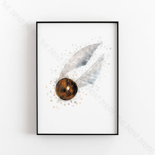 Wizarding World 'GOLDEN SNITCH' Hogwarts Harry Potter / Fantastic Beasts Watercolour Splash Wall Art Print