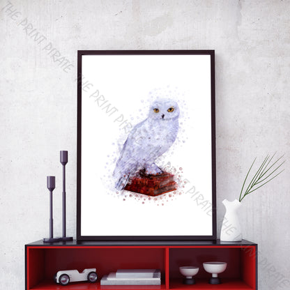 Wizarding World 'HEDWIG' Owl Harry Potter / Fantastic Beasts Watercolour Splash Wall Art Print