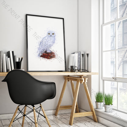 Wizarding World 'HEDWIG' Owl Harry Potter / Fantastic Beasts Watercolour Splash Wall Art Print