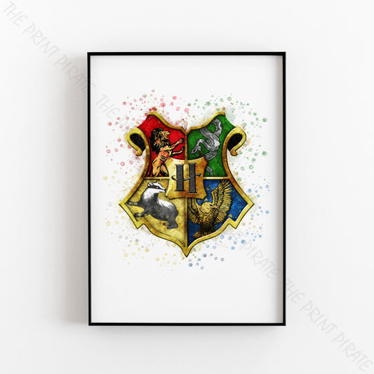 Wizarding World 'HOGWARTS CREST' Hogwarts Harry Potter / Fantastic Beasts Watercolour Splash Wall Art Print