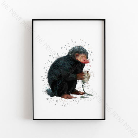 Wizarding World 'NIFFLER' Hogwarts Harry Potter / Fantastic Beasts Watercolour Splash Wall Art Print