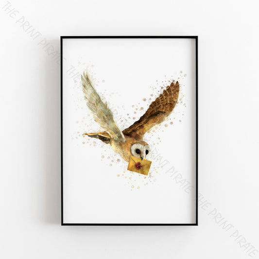 Wizarding World 'OWL POST' Hogwarts Harry Potter / Fantastic Beasts Watercolour Splash Wall Art Print