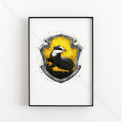 Wizarding World 'HUFFLEPUFF CREST' Hogwarts Harry Potter / Fantastic Beasts Watercolour Splash Wall Art Print