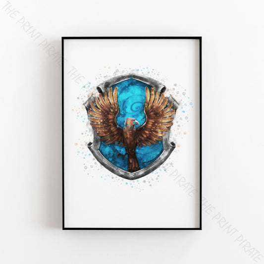 Wizarding World 'RAVENCLAW CREST' Hogwarts Harry Potter / Fantastic Beasts Watercolour Splash Wall Art Print