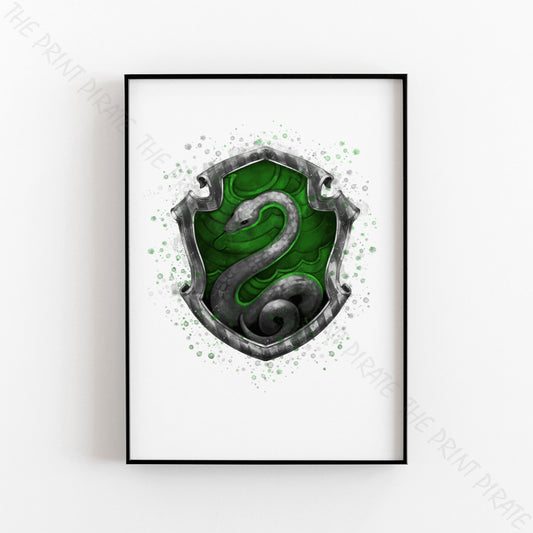 Wizarding World 'SLYTHERIN CREST' Hogwarts Harry Potter / Fantastic Beasts Watercolour Splash Wall Art Print