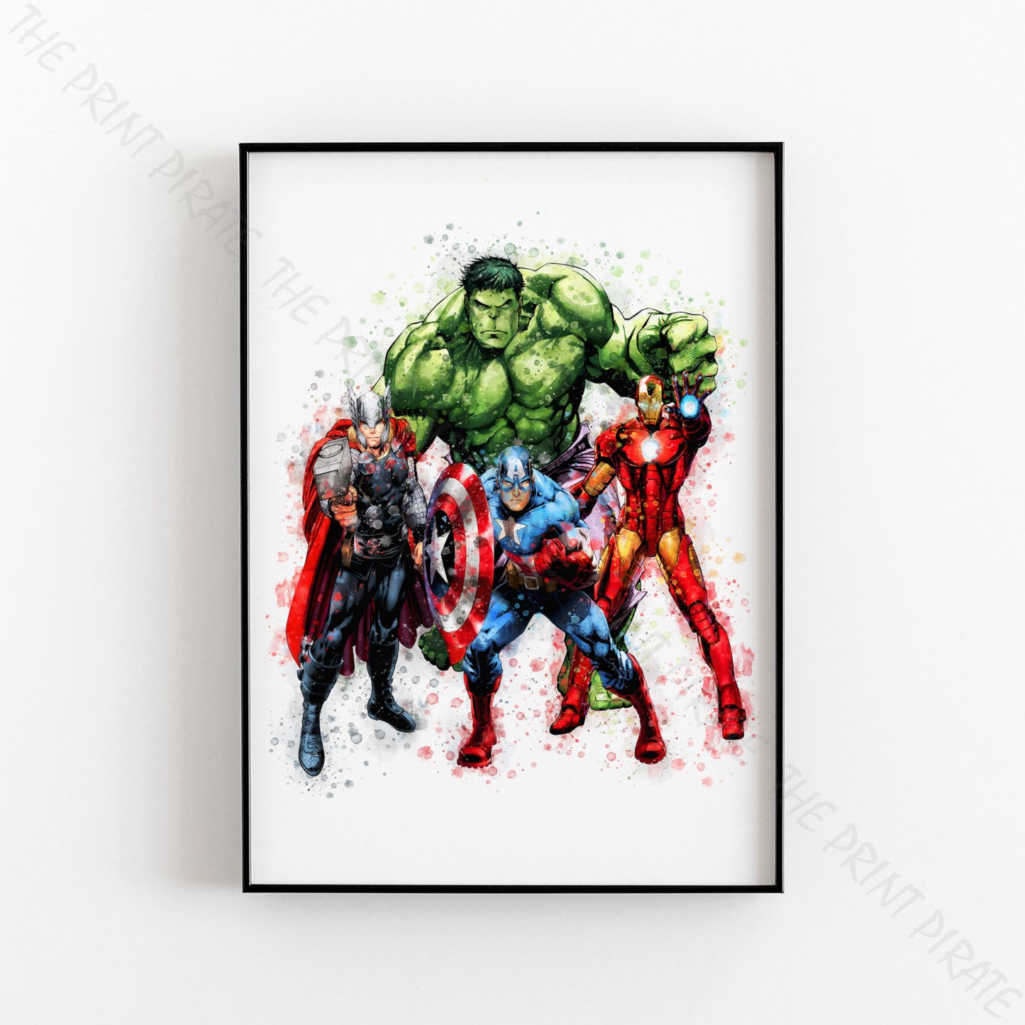 Superhero 'THE AVENGERS HEROES' Marvel Watercolour Splash Wall Art Print