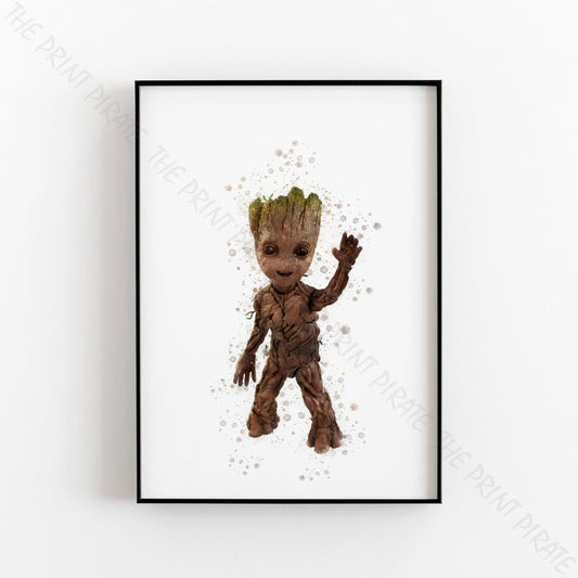 Superhero 'BABY GROOT' Marvel Watercolour Splash Wall Art Print