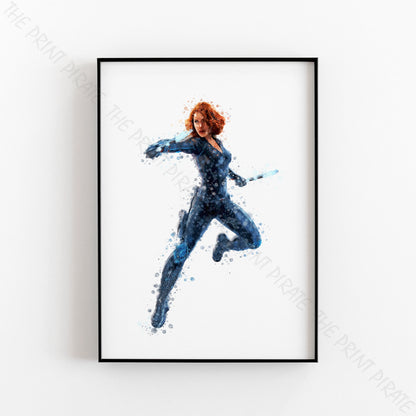 Superhero 'BLACK WIDOW' Marvel Watercolour Splash Wall Art Print