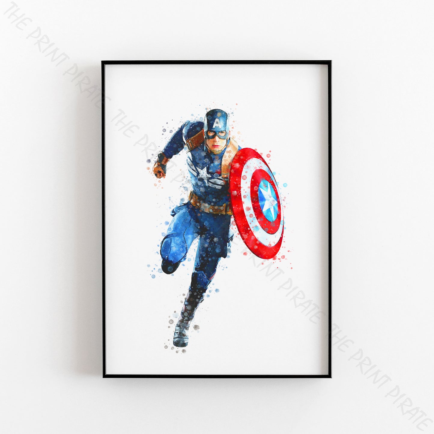 Superhero 'CAPTAIN AMERICA' Marvel Watercolour Splash Wall Art Print