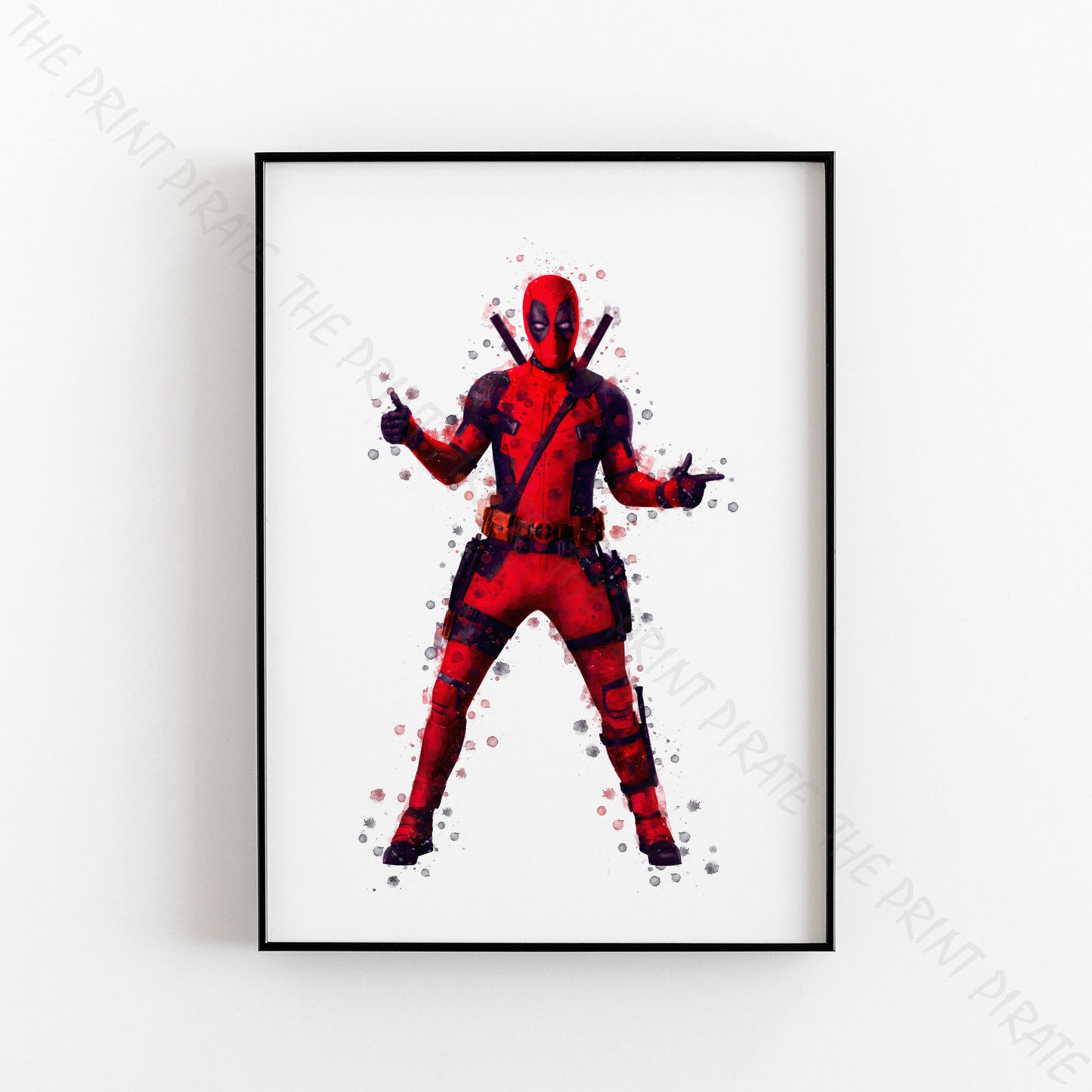 Superhero 'DEADPOOL' Marvel Watercolour Splash Wall Art Print