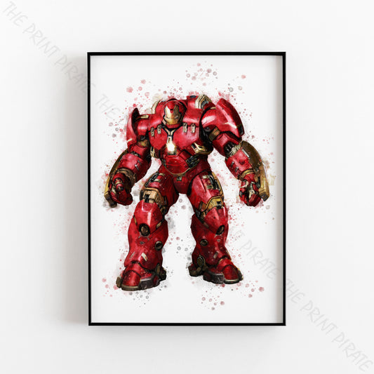 Superhero 'HULK BUSTER' Marvel Watercolour Splash Wall Art Print