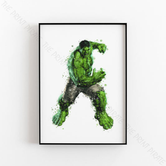 Superhero 'THE HULK' Marvel Watercolour Splash Wall Art Print