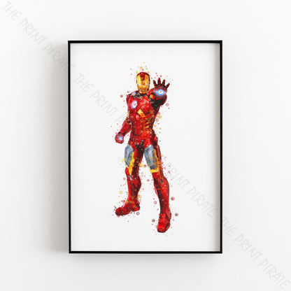 Superhero 'IRON MAN' Marvel Watercolour Splash Wall Art Print