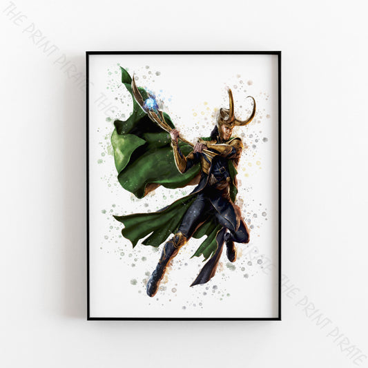 SuperVillain 'LOKI' Marvel Watercolour Splash Wall Art Print