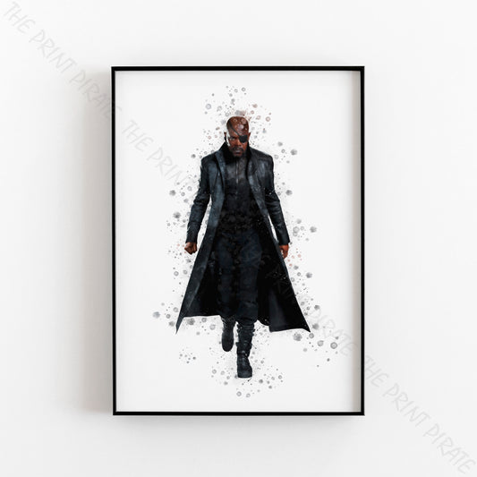 Superhero 'NICK FURY' Marvel Watercolour Splash Wall Art Print