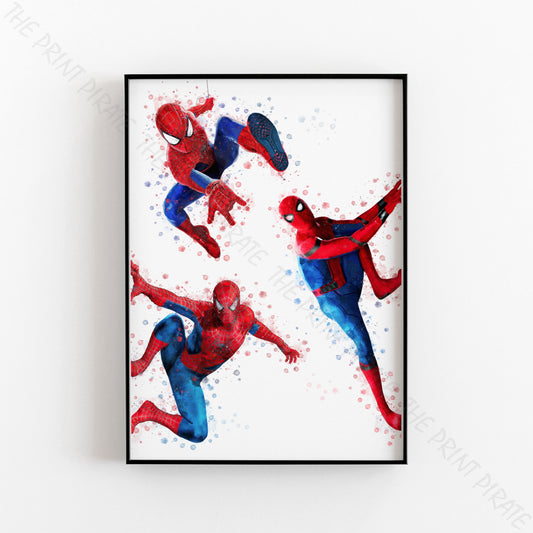 Superhero 'SPIDERMAN TRIO' Marvel Watercolour Splash Wall Art Print