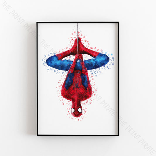 Superhero 'SPIDERMAN' Hanging (No.7) Marvel Watercolour Splash Wall Art Print