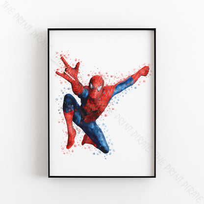 Superhero 'SPIDERMAN' Swinging No.5 Marvel Watercolour Splash Wall Art Print