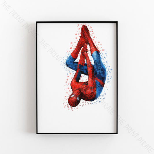 Superhero 'SPIDERMAN' Upside down No.6 Marvel Watercolour Splash Wall Art Print