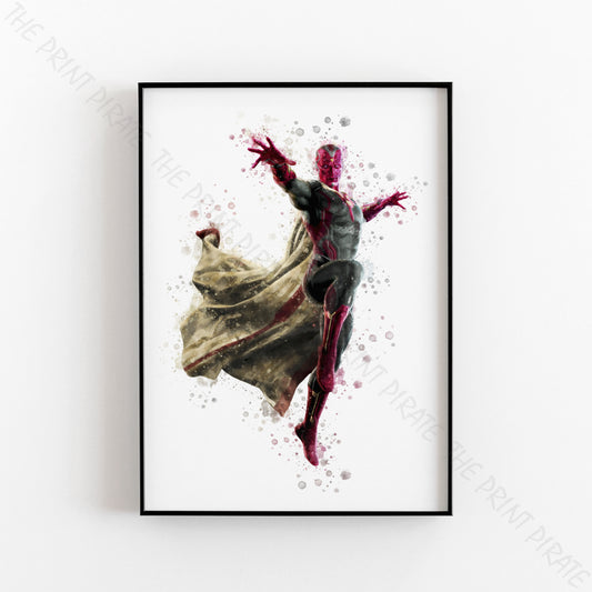 Superhero 'VISION' Marvel Watercolour Splash Wall Art Print