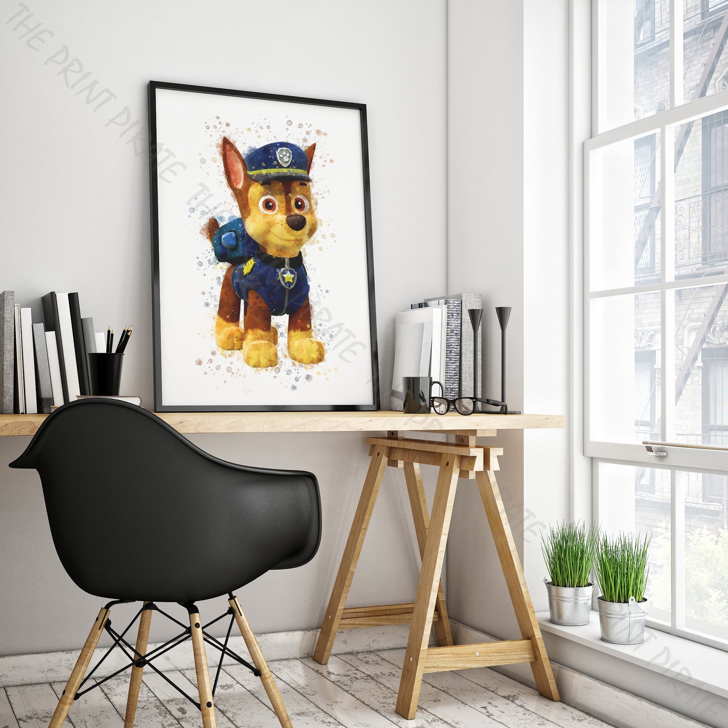 Paw Patrol 'CHASE' Watercolour Splash Wall Art Print