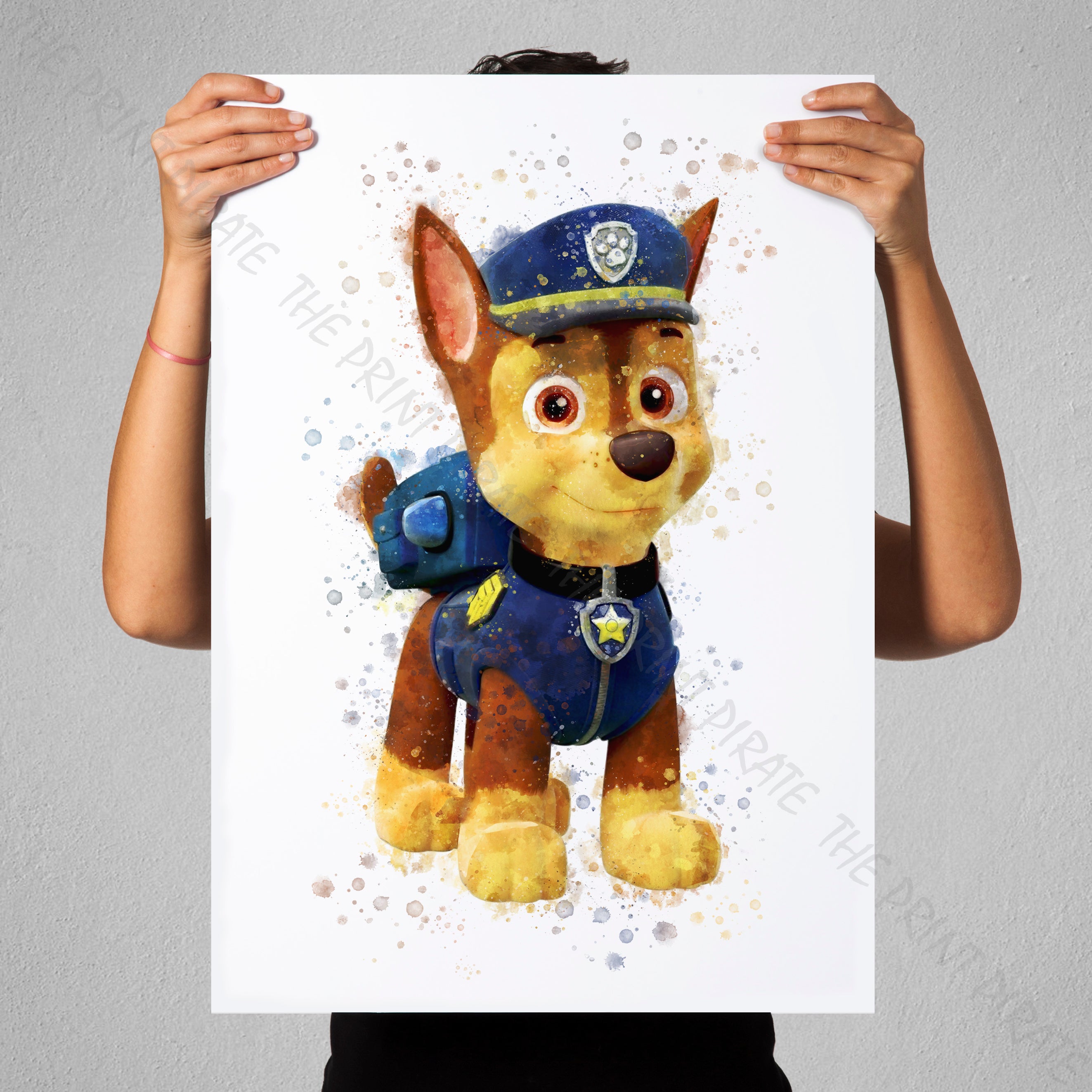 Paw Patrol CHASE Watercolour Splash Wall Art Print