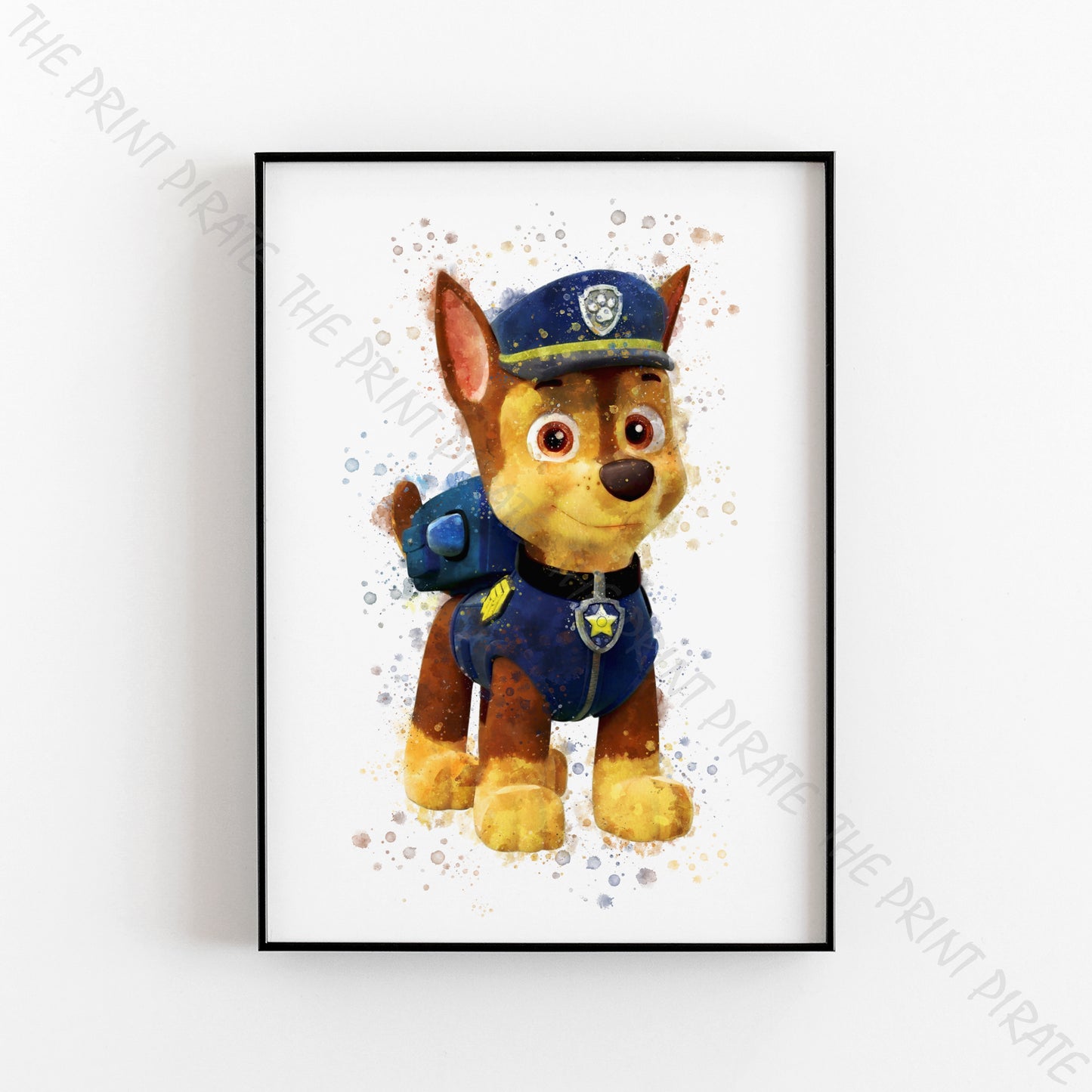 Paw Patrol 'CHASE' Watercolour Splash Wall Art Print