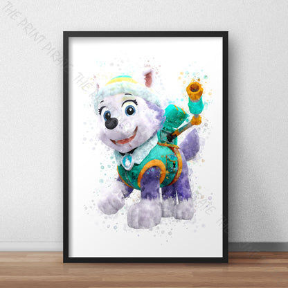 Paw Patrol 'EVEREST' Watercolour Splash Wall Art Print