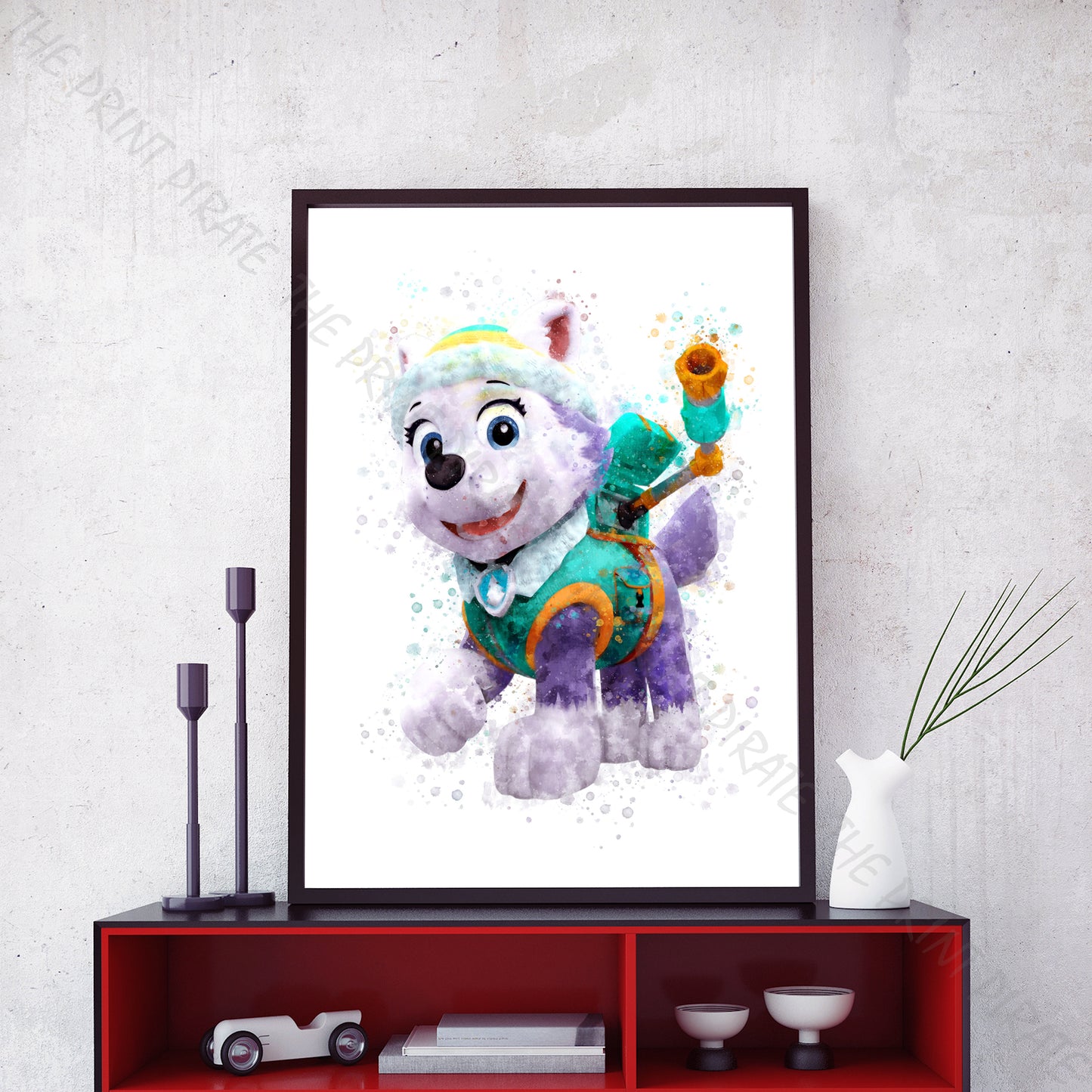 Paw Patrol 'EVEREST' Watercolour Splash Wall Art Print