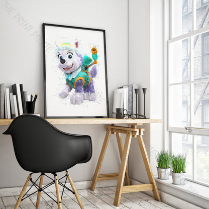 Paw Patrol 'EVEREST' Watercolour Splash Wall Art Print