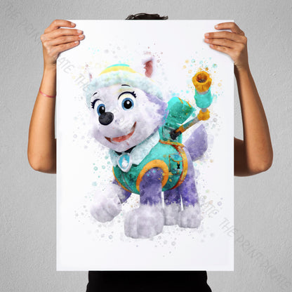 Paw Patrol 'EVEREST' Watercolour Splash Wall Art Print