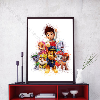 Paw Patrol 'PAW PATROL GROUP' Watercolour Splash Wall Art Print