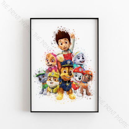 Paw Patrol 'PAW PATROL GROUP' Watercolour Splash Wall Art Print