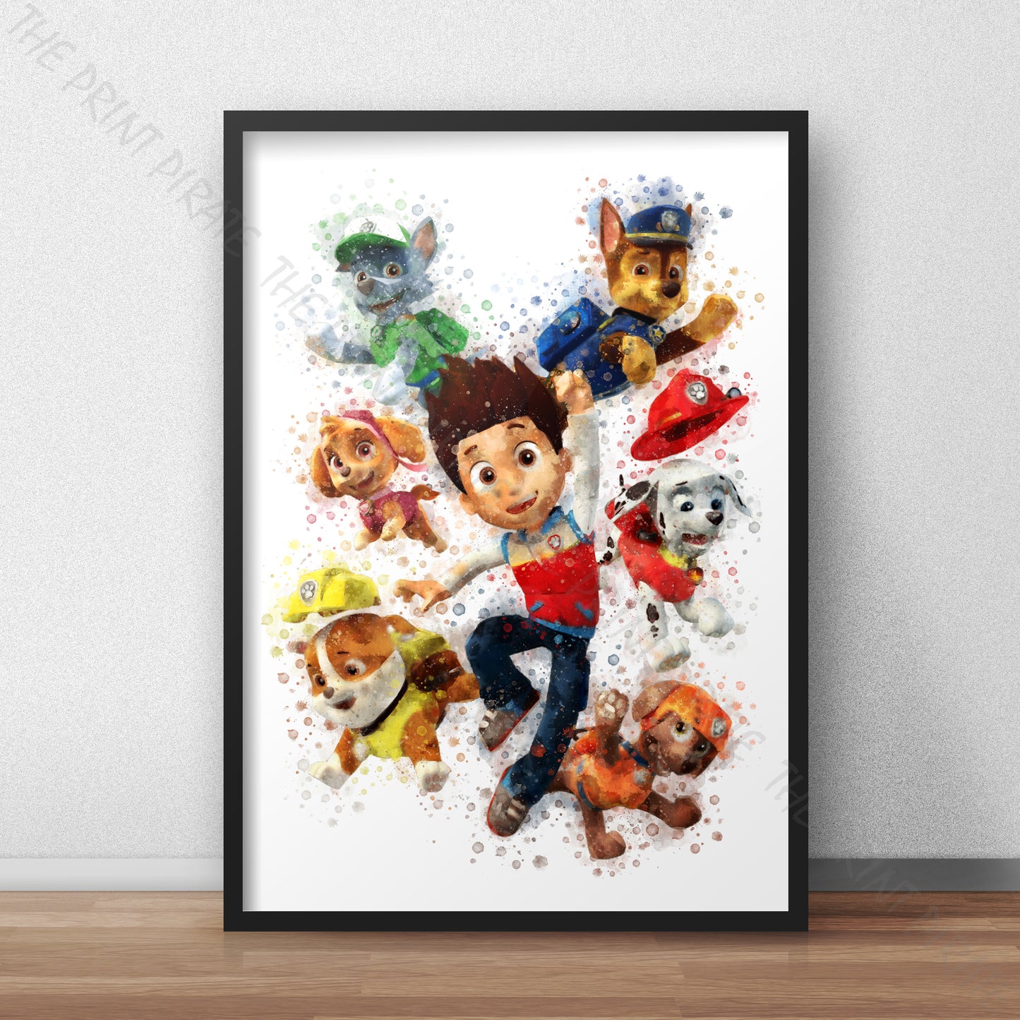 Paw Patrol 'PAW PATROL JUMPING' Watercolour Splash Wall Art Print