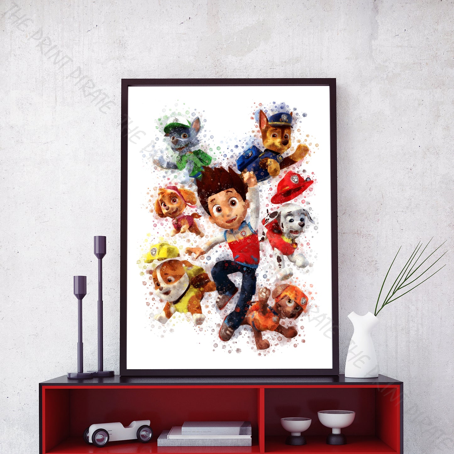 Paw Patrol 'PAW PATROL JUMPING' Watercolour Splash Wall Art Print