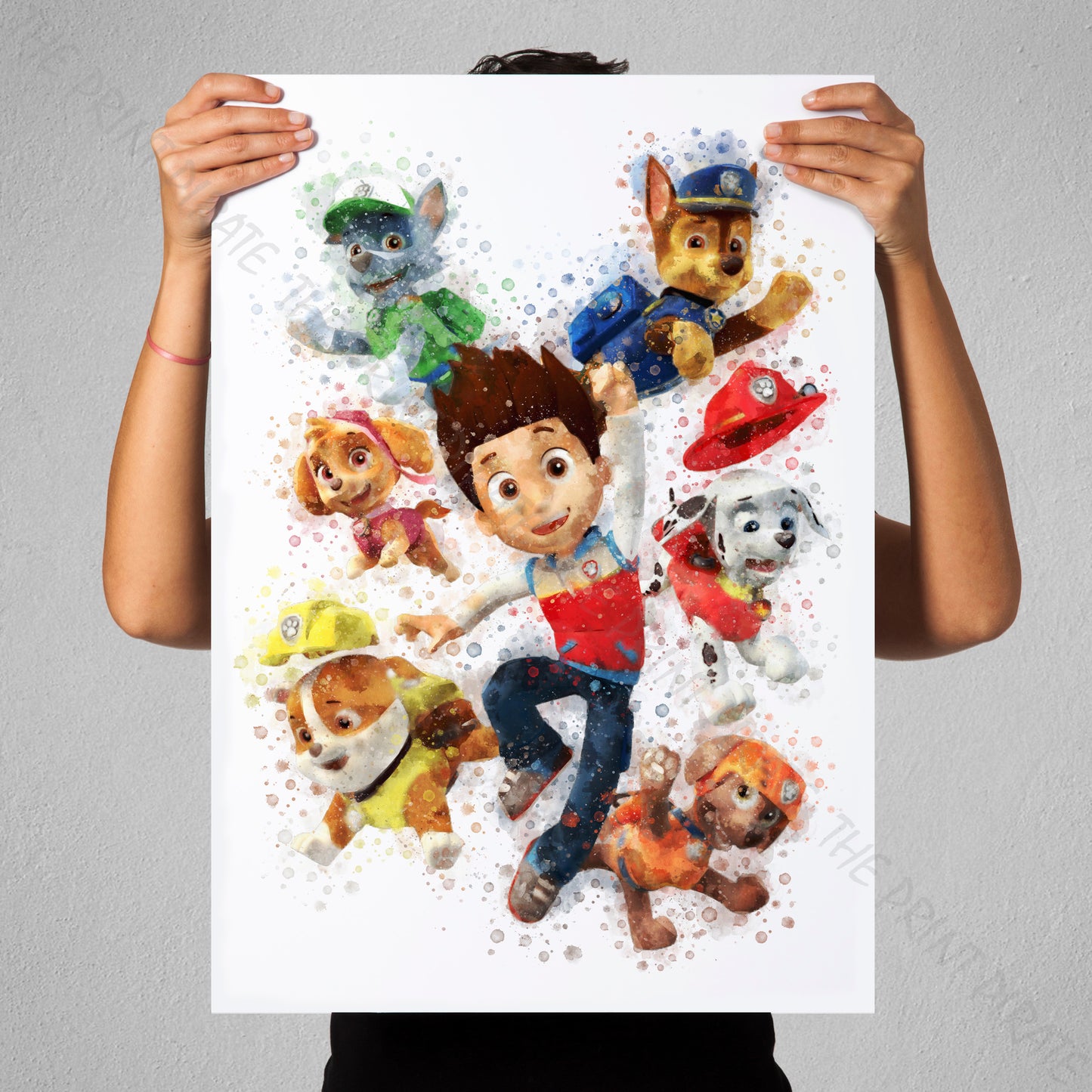 Paw Patrol 'PAW PATROL JUMPING' Watercolour Splash Wall Art Print