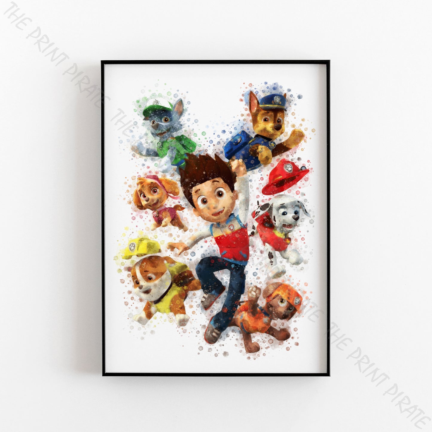 Paw Patrol 'PAW PATROL JUMPING' Watercolour Splash Wall Art Print