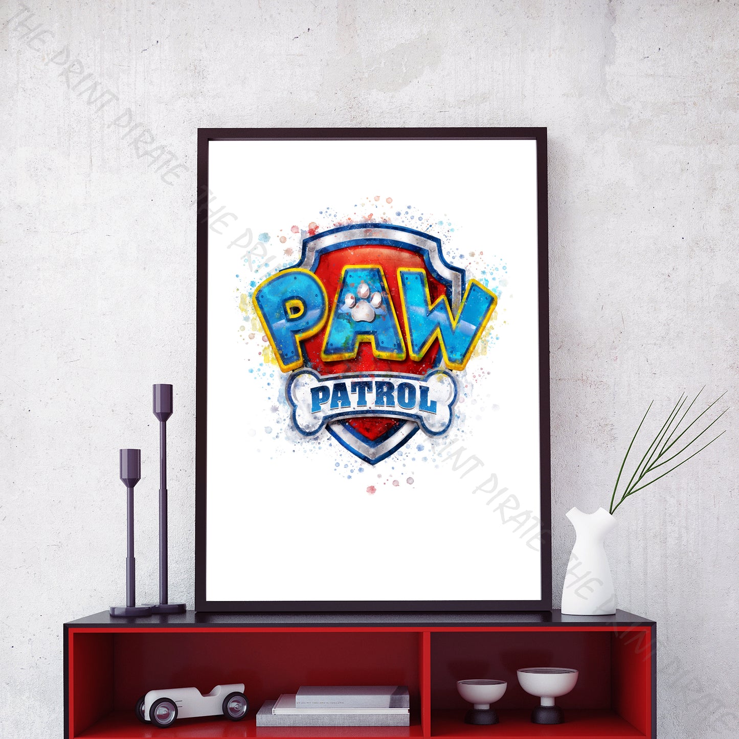 Paw Patrol 'PAW PATROL BADGE' Watercolour Splash Wall Art Print