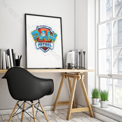 Paw Patrol 'PAW PATROL BADGE' Watercolour Splash Wall Art Print