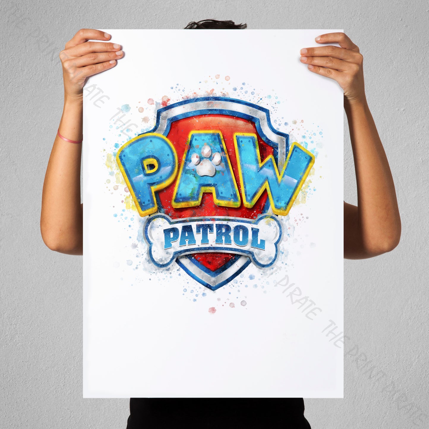 Paw Patrol 'PAW PATROL BADGE' Watercolour Splash Wall Art Print