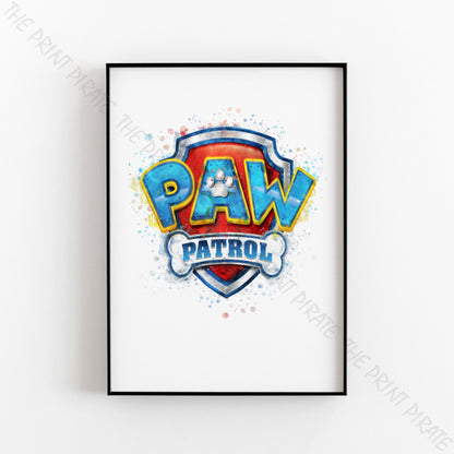 Paw Patrol 'PAW PATROL BADGE' Watercolour Splash Wall Art Print