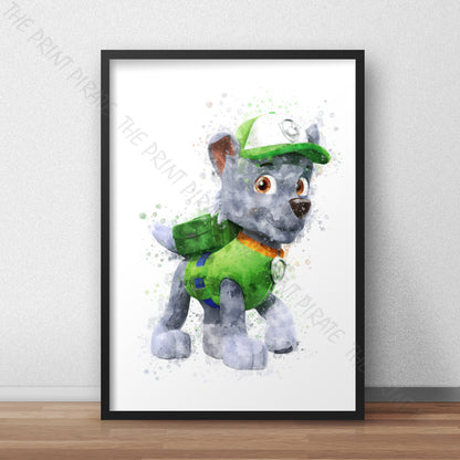 Paw Patrol 'ROCKY' Watercolour Splash Wall Art Print