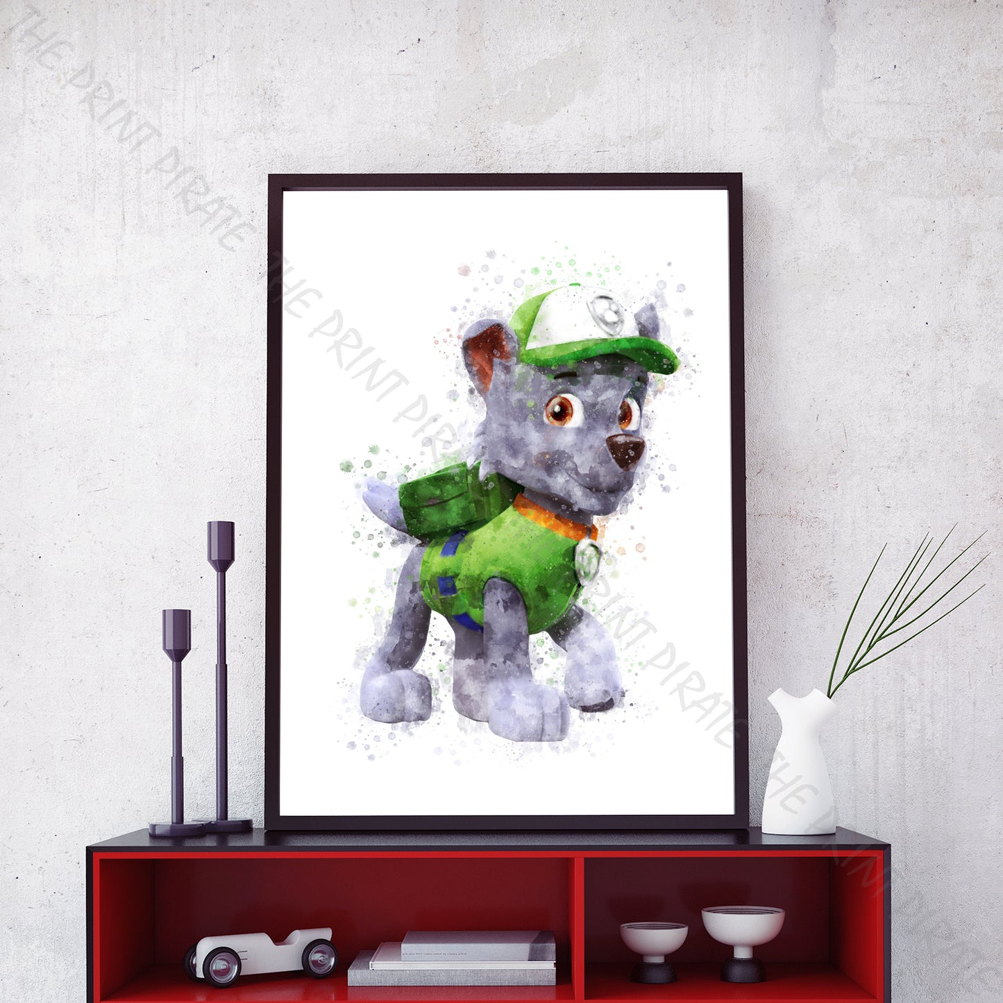 Paw Patrol 'ROCKY' Watercolour Splash Wall Art Print