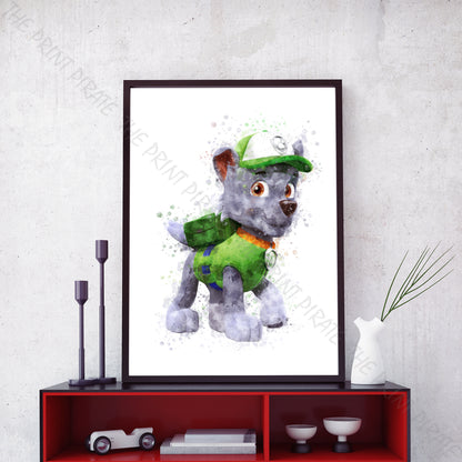 Paw Patrol 'ROCKY' Watercolour Splash Wall Art Print