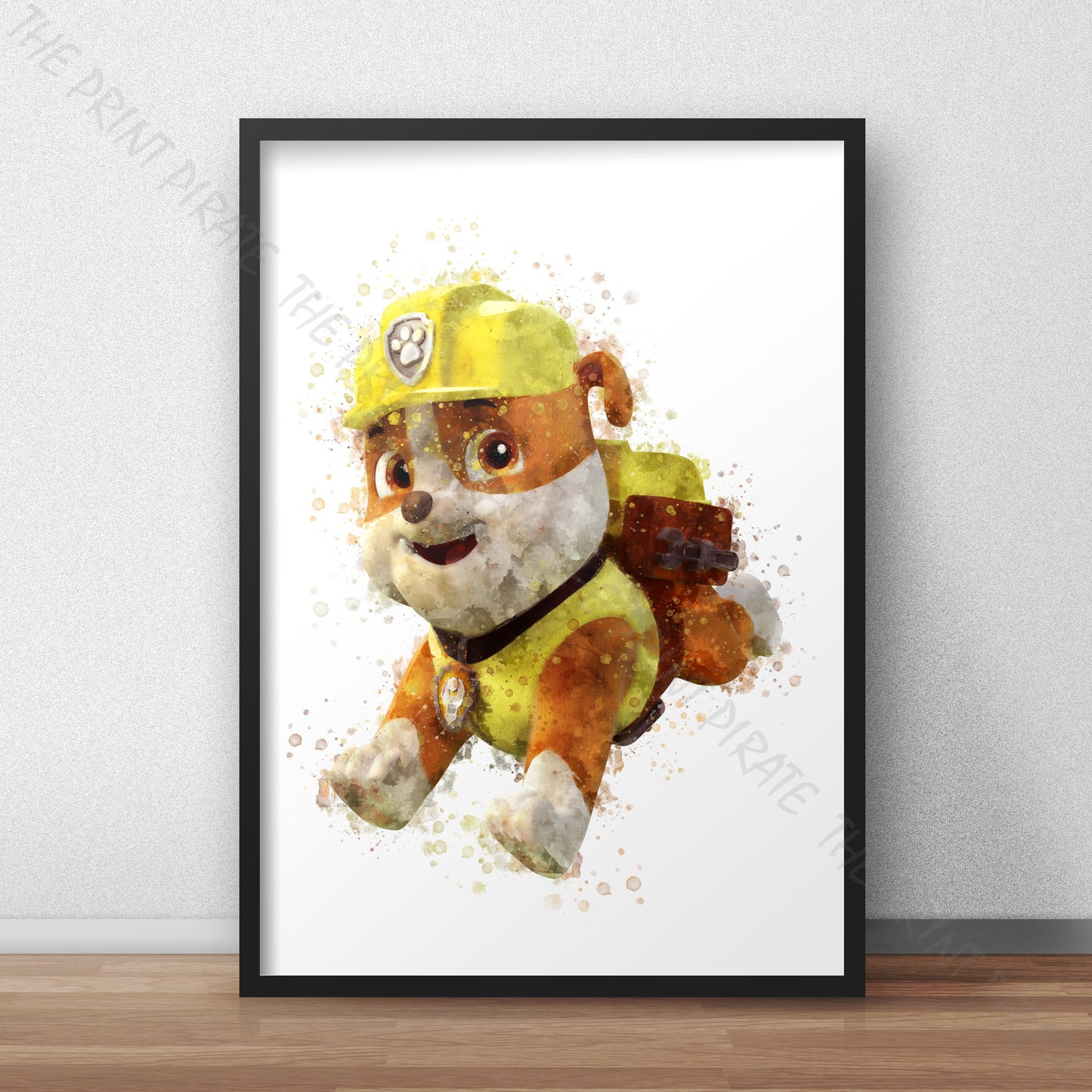 Paw Patrol 'RUBBLE' Watercolour Splash Wall Art Print