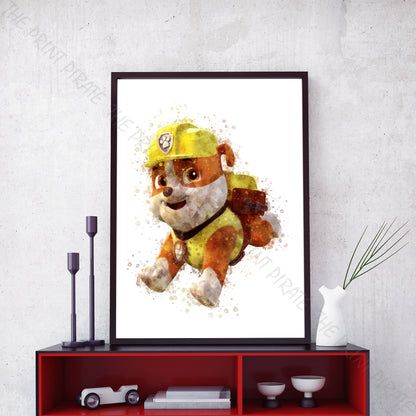 Paw Patrol 'RUBBLE' Watercolour Splash Wall Art Print